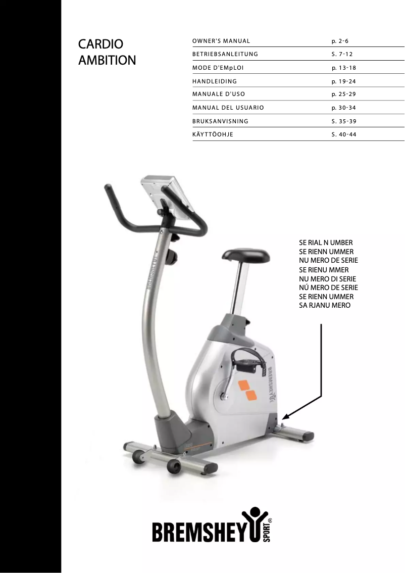 Page 1 de la notice Manuel utilisateur Bremshey Cardio Ambition