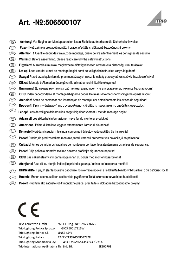 Page n°1 - Manuel utilisateur Trio Lighting Cosinus 506500107