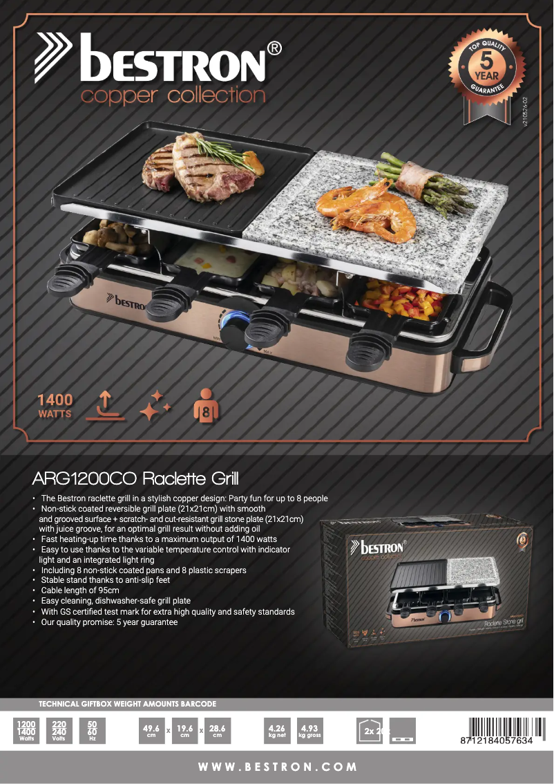 Page 1 de la notice Fiche technique Bestron ARG1200CO