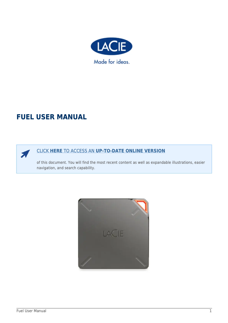 Page 1 de la notice Manuel utilisateur LaCie Fuel