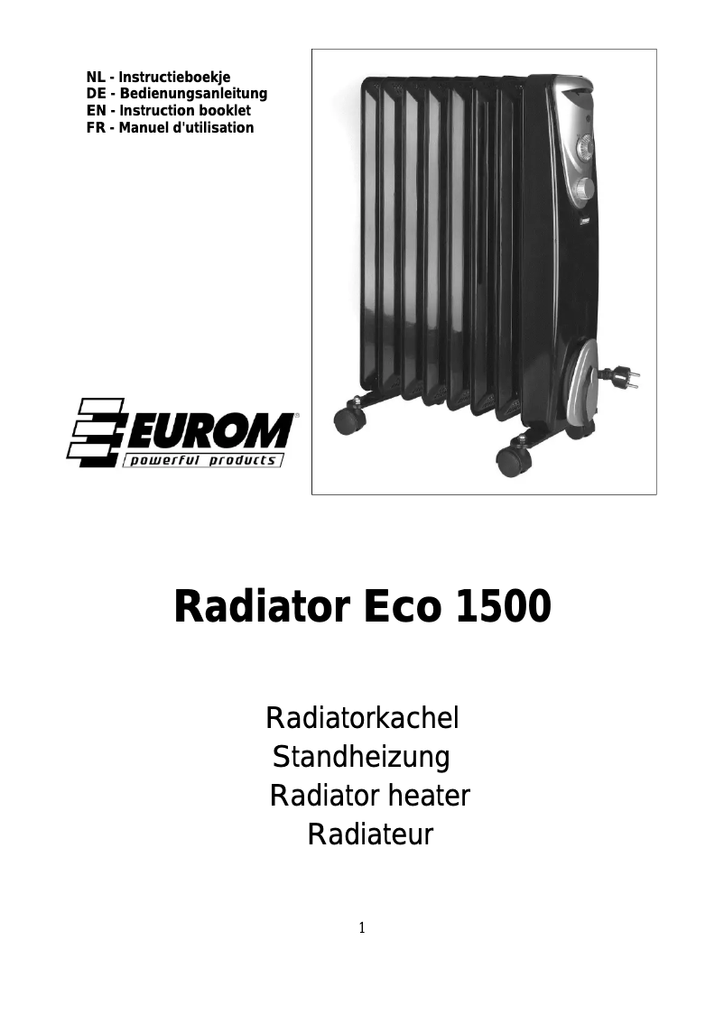 Página 1 del manual Manual de usuario Eurom RAD Eco 1500