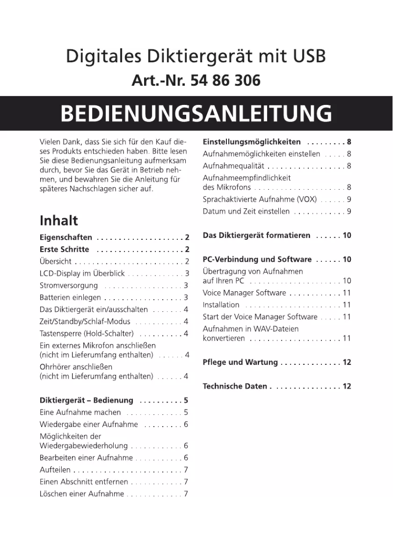 Page 1 de la notice Manuel utilisateur Weltbild 54 86 306