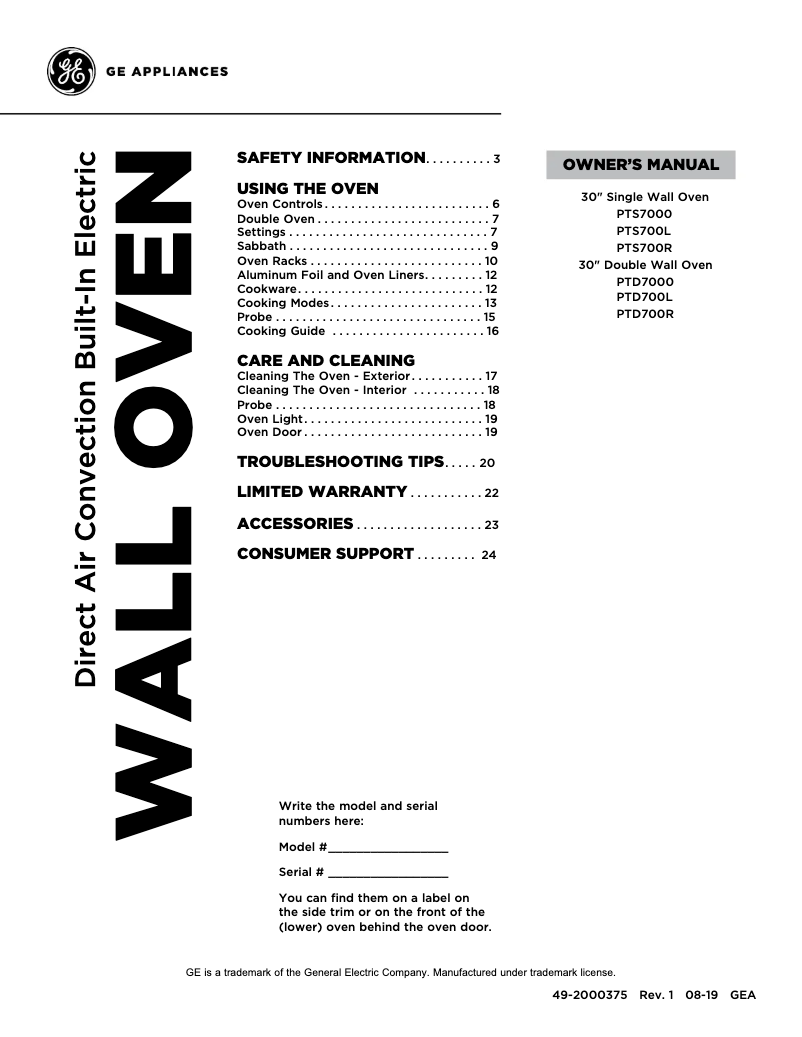 Page 1 de la notice Manuel utilisateur GE Profile PTD7000SNSS