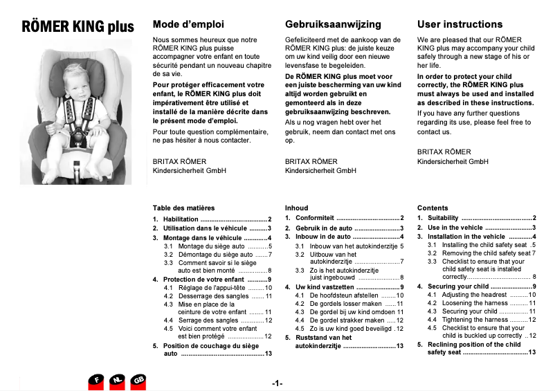 Page 1 de la notice Manuel utilisateur Römer King