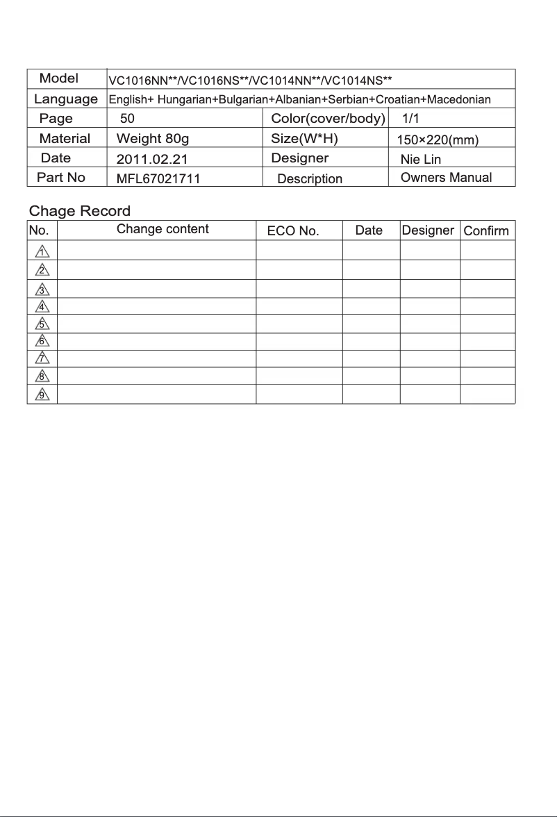 Página 1 del manual Manual de usuario LG VC1016NNT