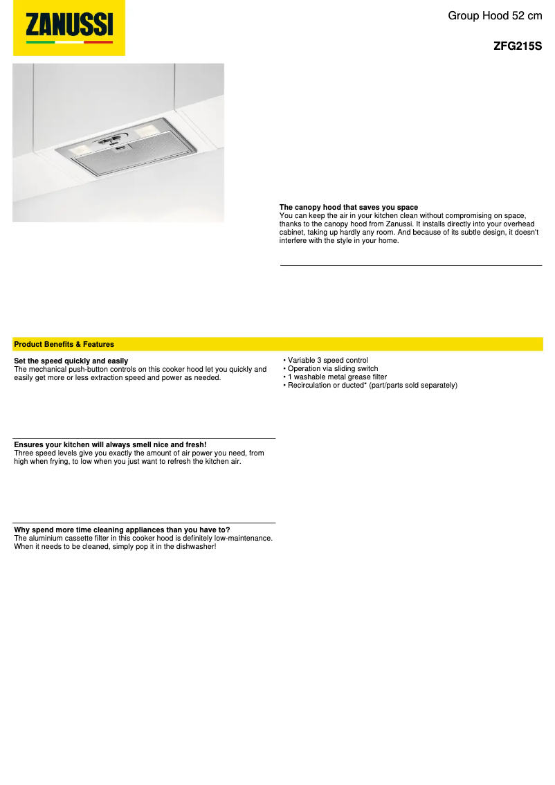 Page n°1 - Fiche technique Zanussi ZFG215S