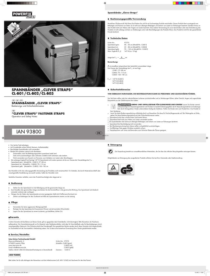 Página 1 del manual Manual de usuario Powerfix CL-B01