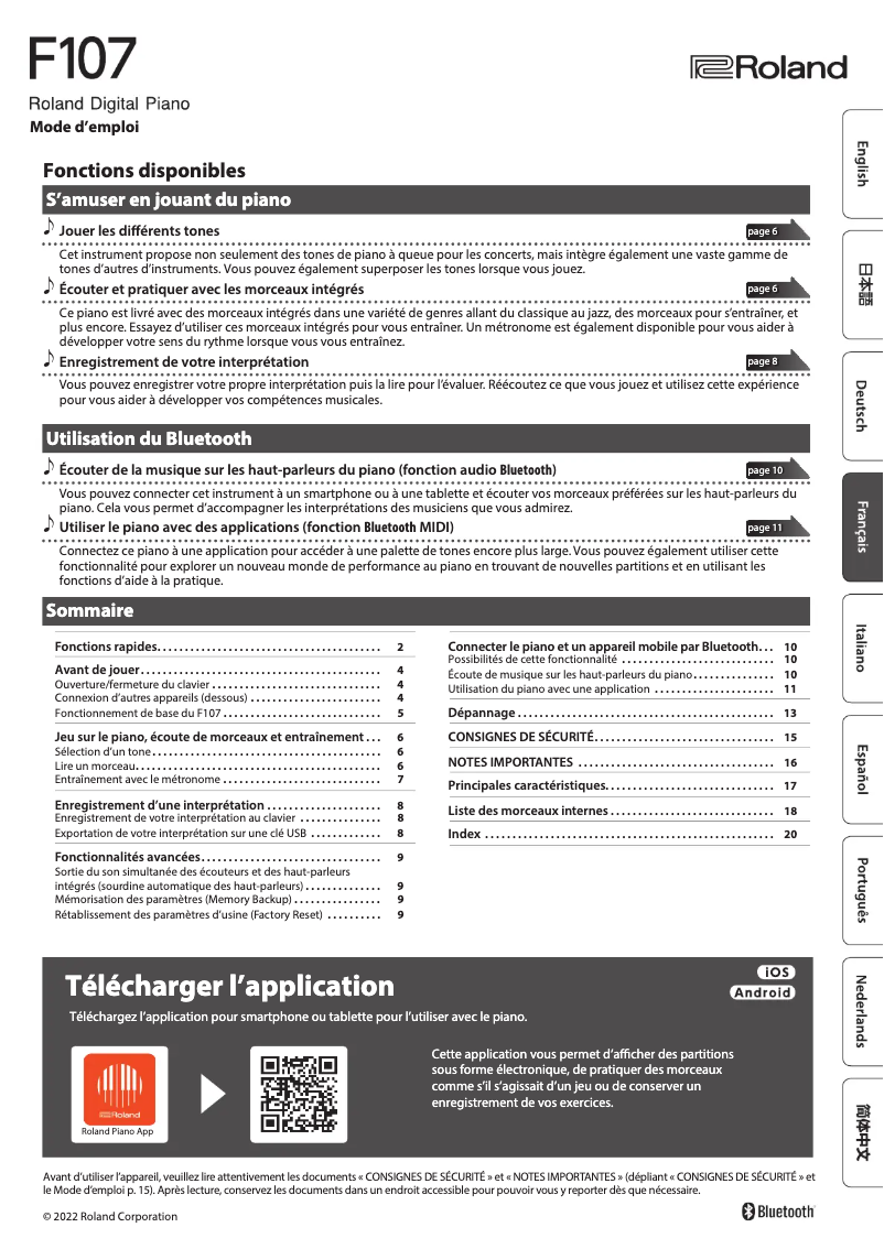 Image de la première page du manuel de l'appareil F107