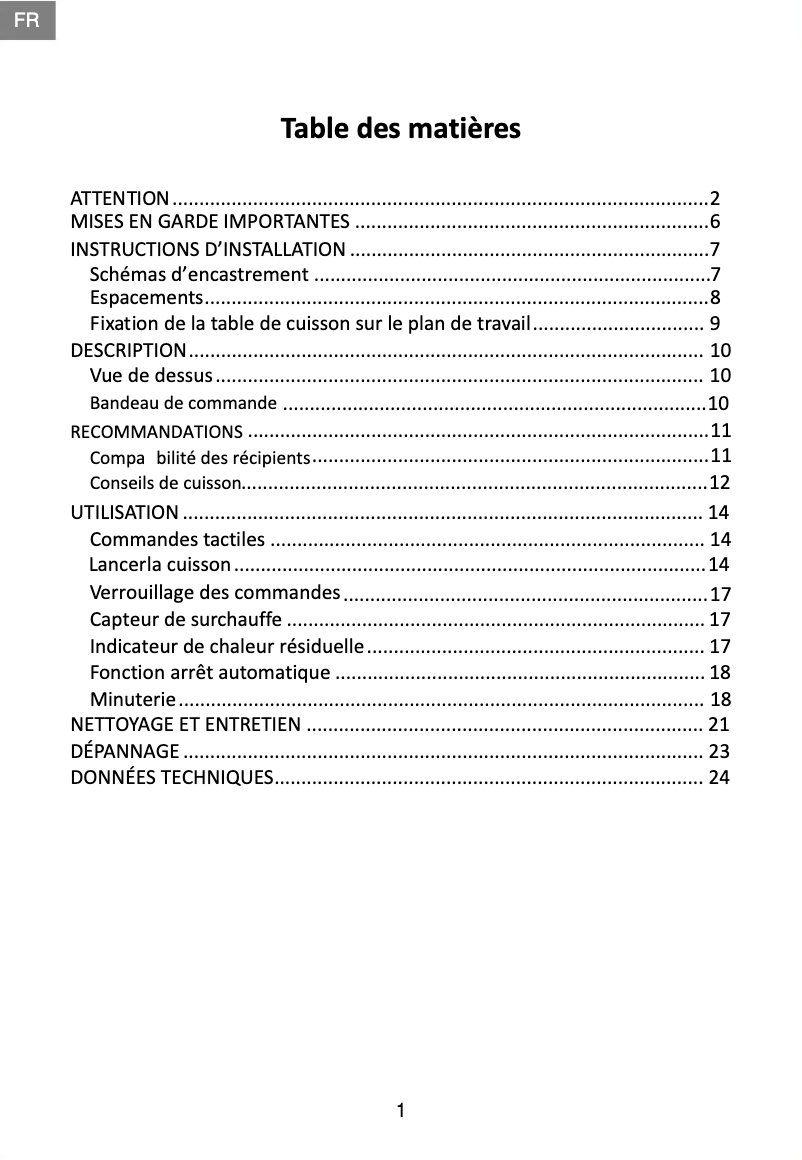 Page n°1 - Manuel utilisateur Proline VH20T