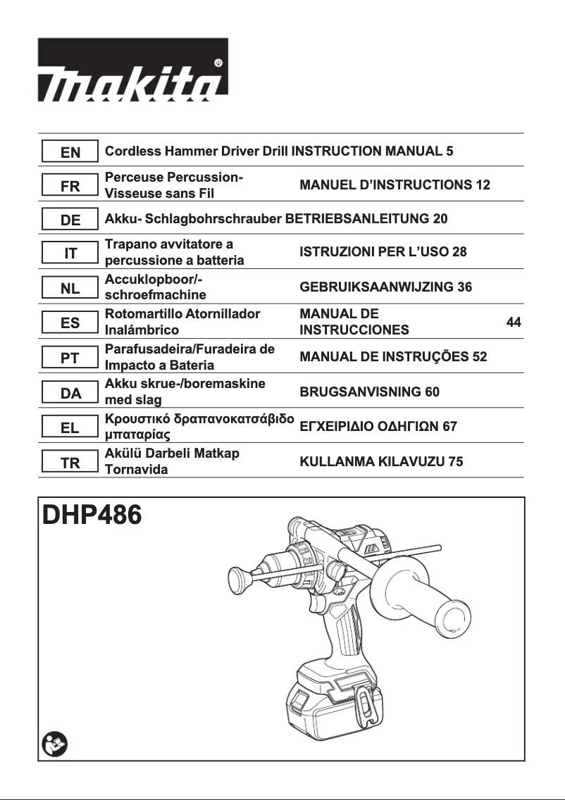 Page 1 de la notice Manuel utilisateur Makita DHP486RTJ