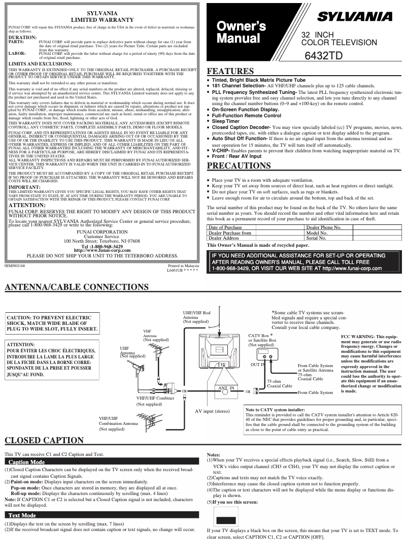 Page n°1 - Manuel utilisateur Sylvania 6432TD