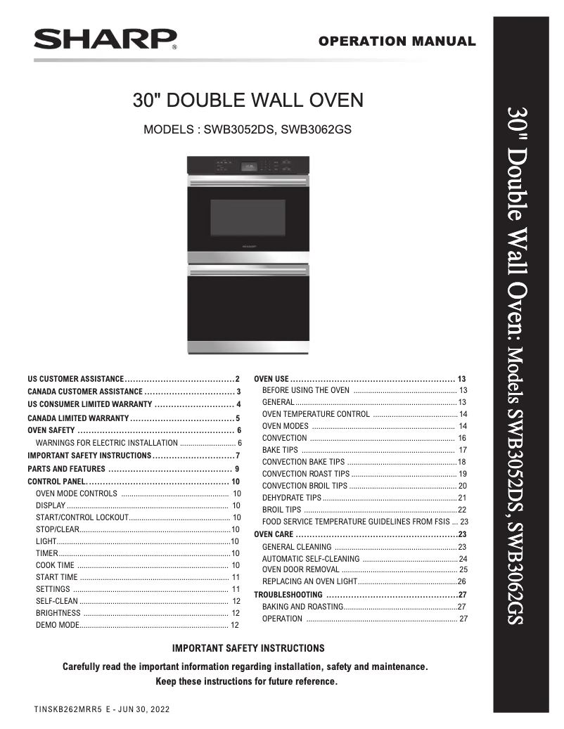 Page n°1 - Manuel utilisateur Sharp SWB3052DS