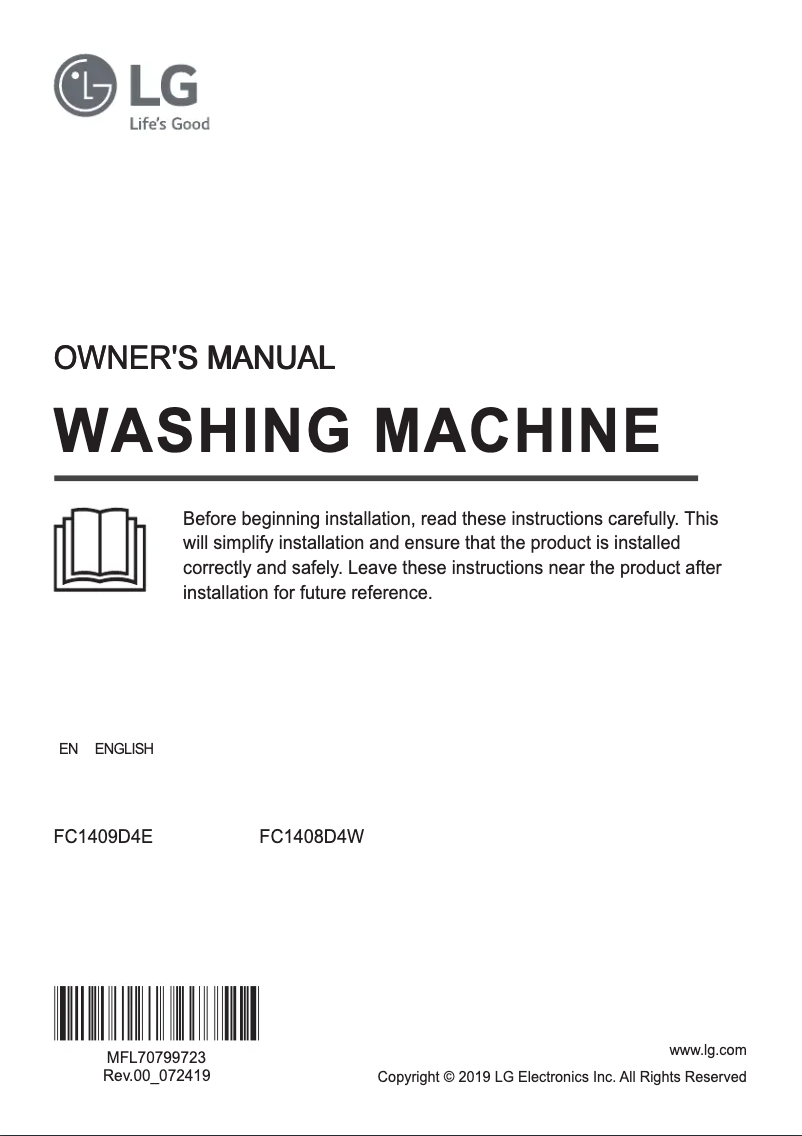 Page 1 de la notice Manuel utilisateur LG FC1408D4W