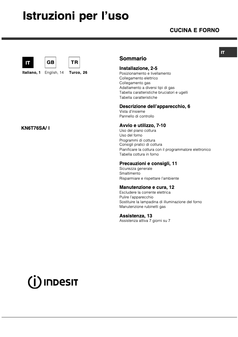 Page n°1 - Manuel utilisateur Indesit KN6T76SA(X)/I