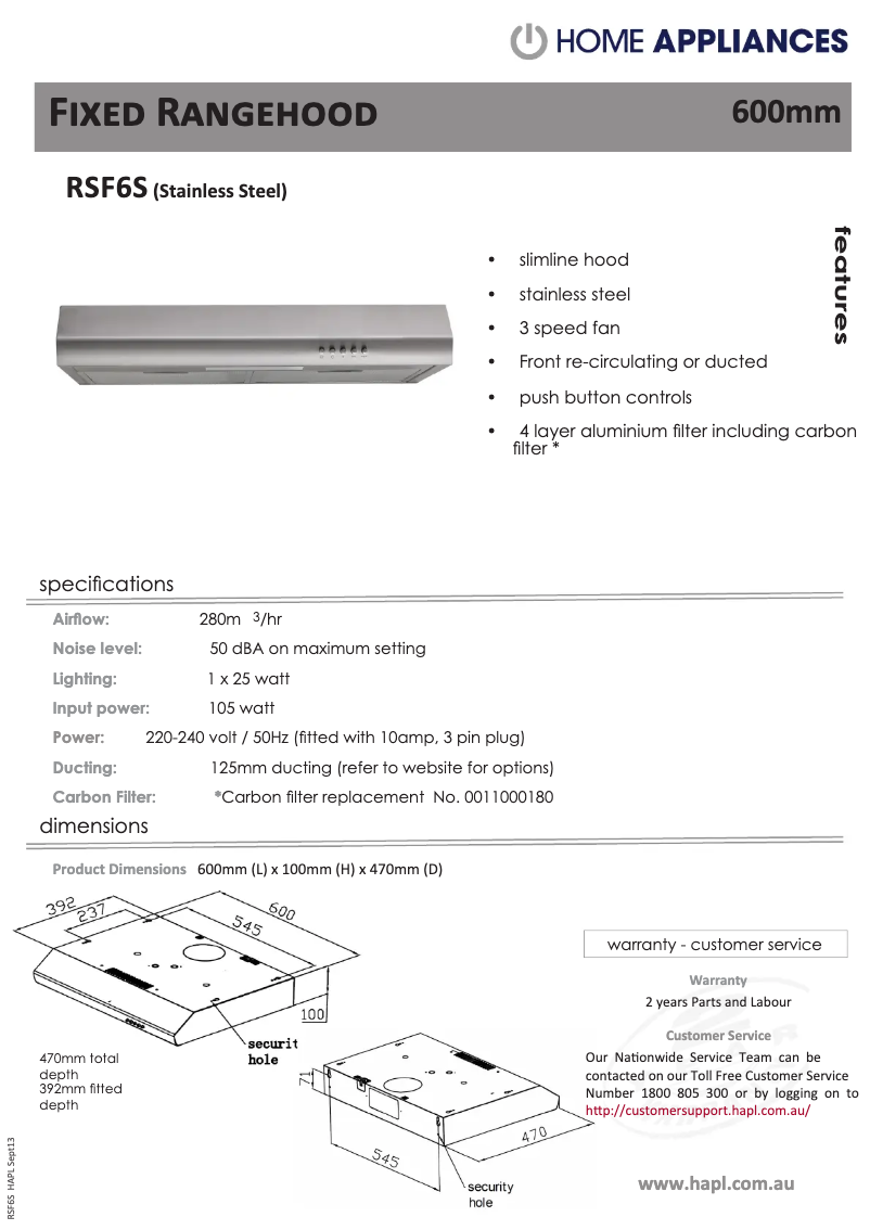 Page 1 de la notice Fiche technique Euromaid RSF6S