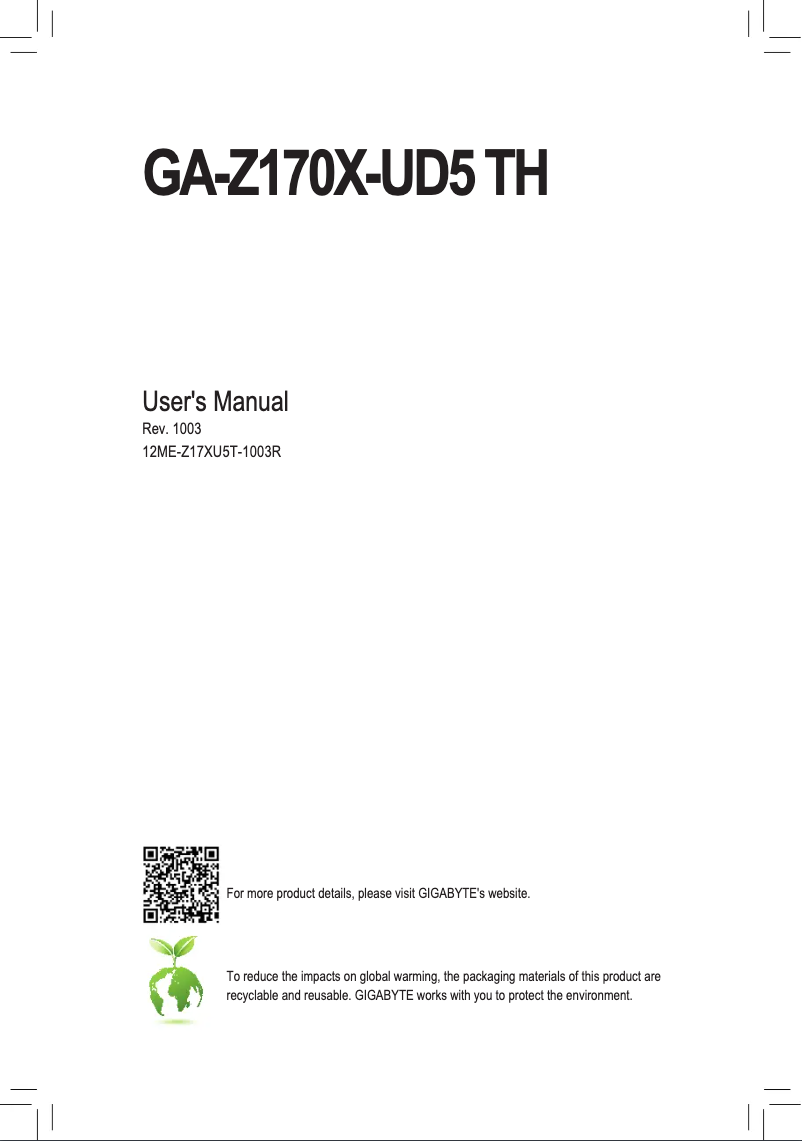 Page n°1 - Manuel utilisateur Gigabyte GA-Z170X-UD5 TH