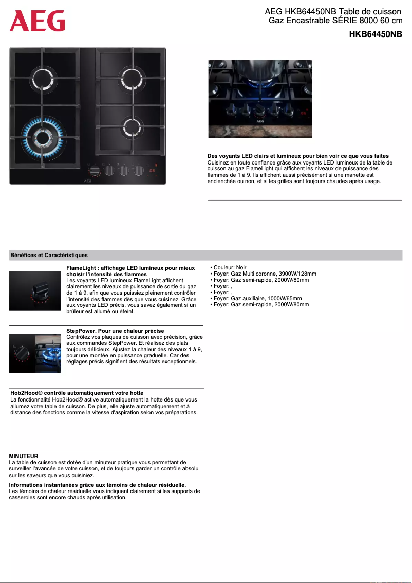 Page 1 de la notice Fiche technique AEG HKB64450NB