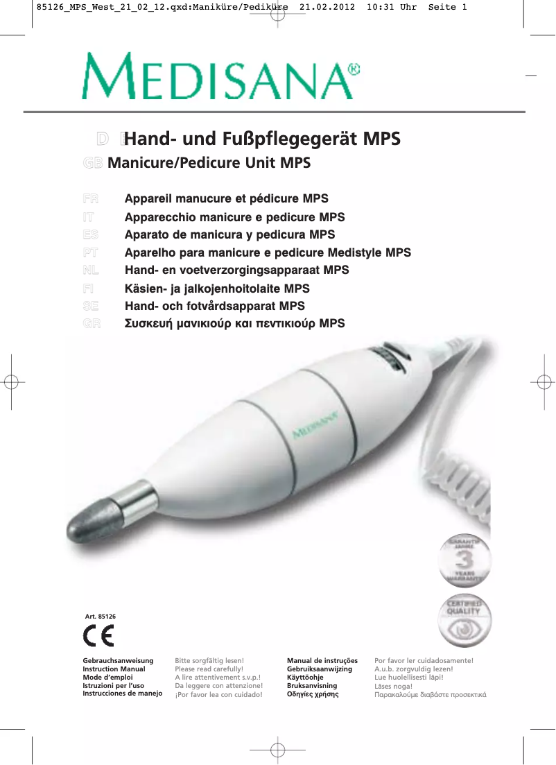 Page 1 de la notice Manuel utilisateur Medisana MPS