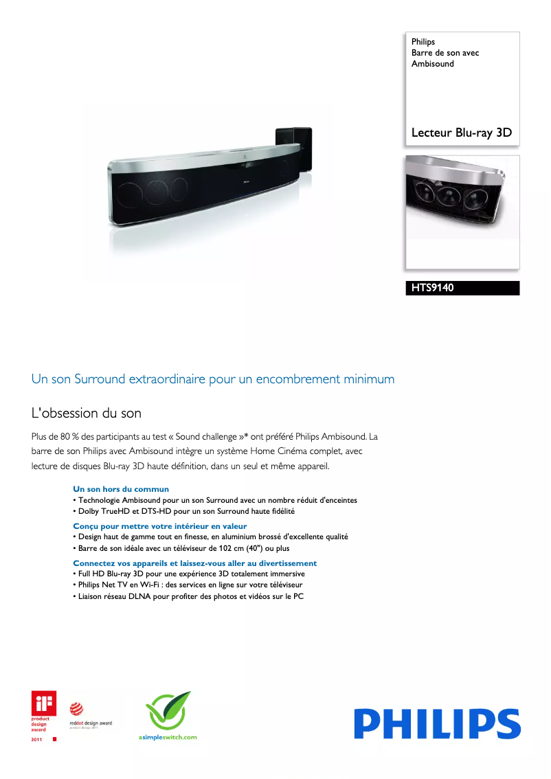 Page n°1 - Fiche technique Philips HTS9140