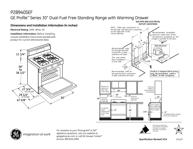 Page n°1 - Fiche technique GE Profile P2B940SEFSS