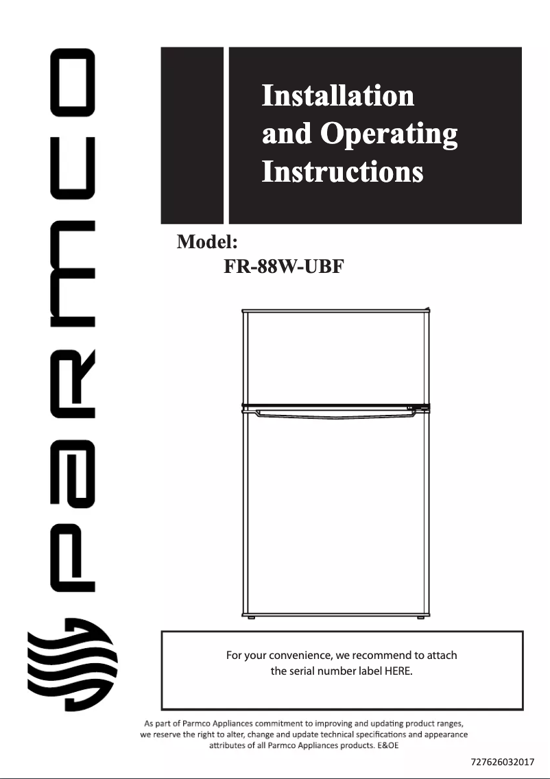 Page n°1 - Manuel utilisateur Parmco FR-88W-UBF