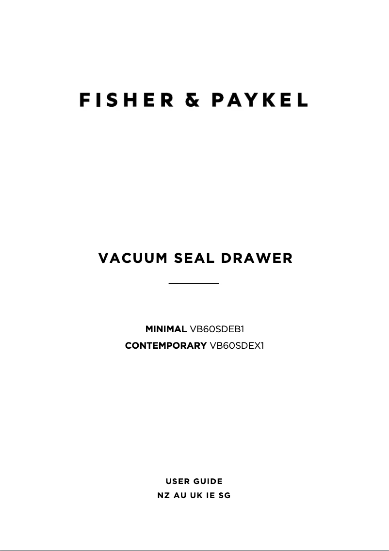Page 1 de la notice Manuel utilisateur Fisher & Paykel VB60SDEX1