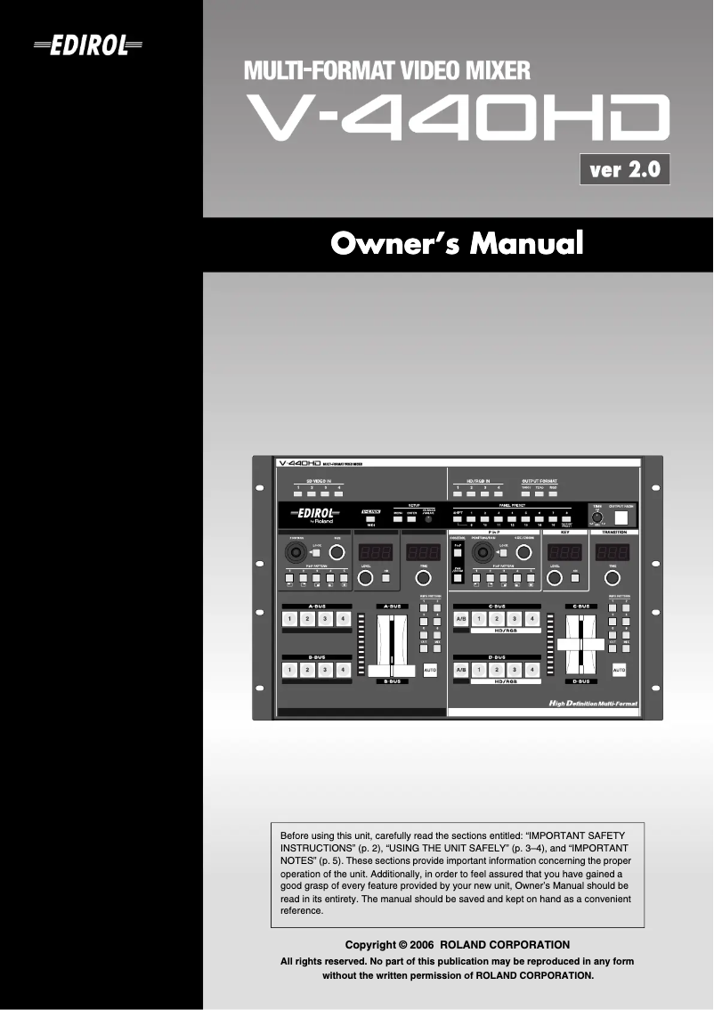 Page 1 de la notice Manuel utilisateur Roland V-440HD