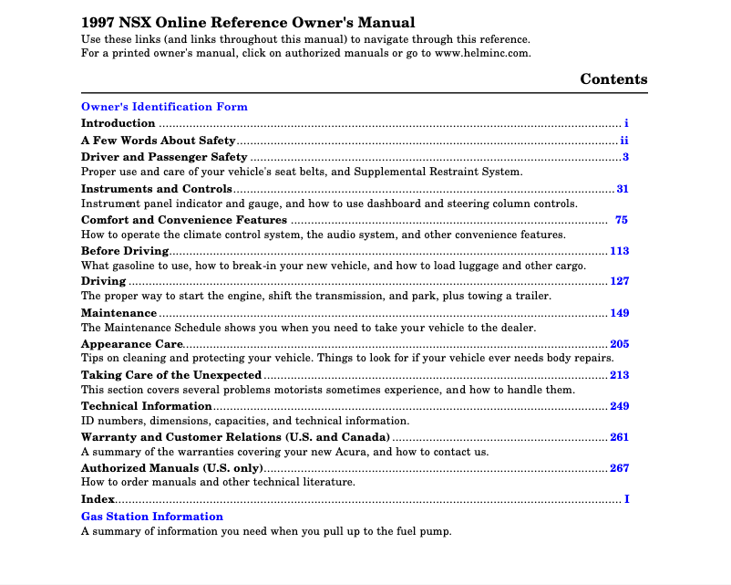 Page 1 de la notice Manuel utilisateur Acura NSX (1997)