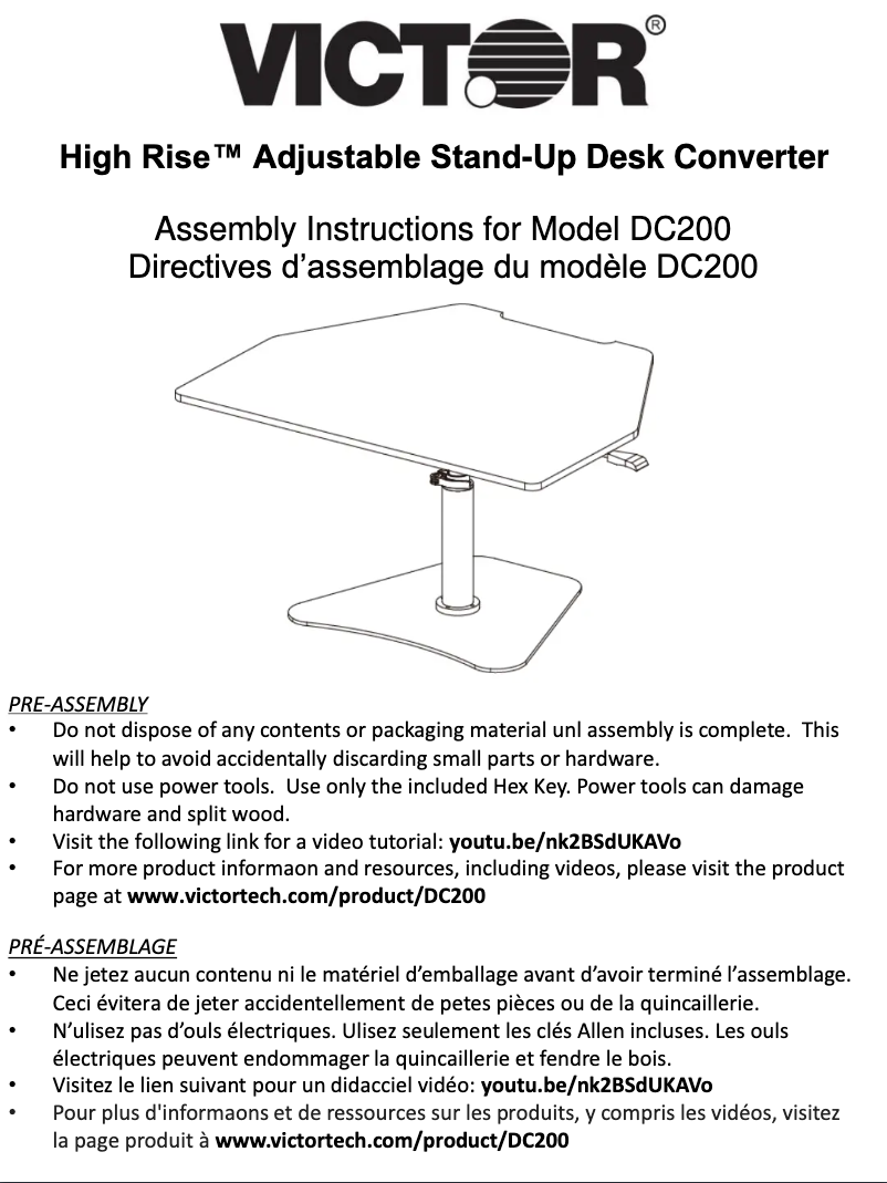 Page 1 de la notice Manuel utilisateur Victor High Rise DC200