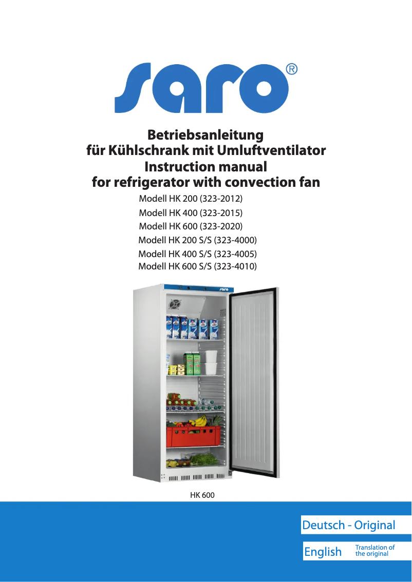 Página 1 del manual Manual de usuario Saro HK 600 S/S