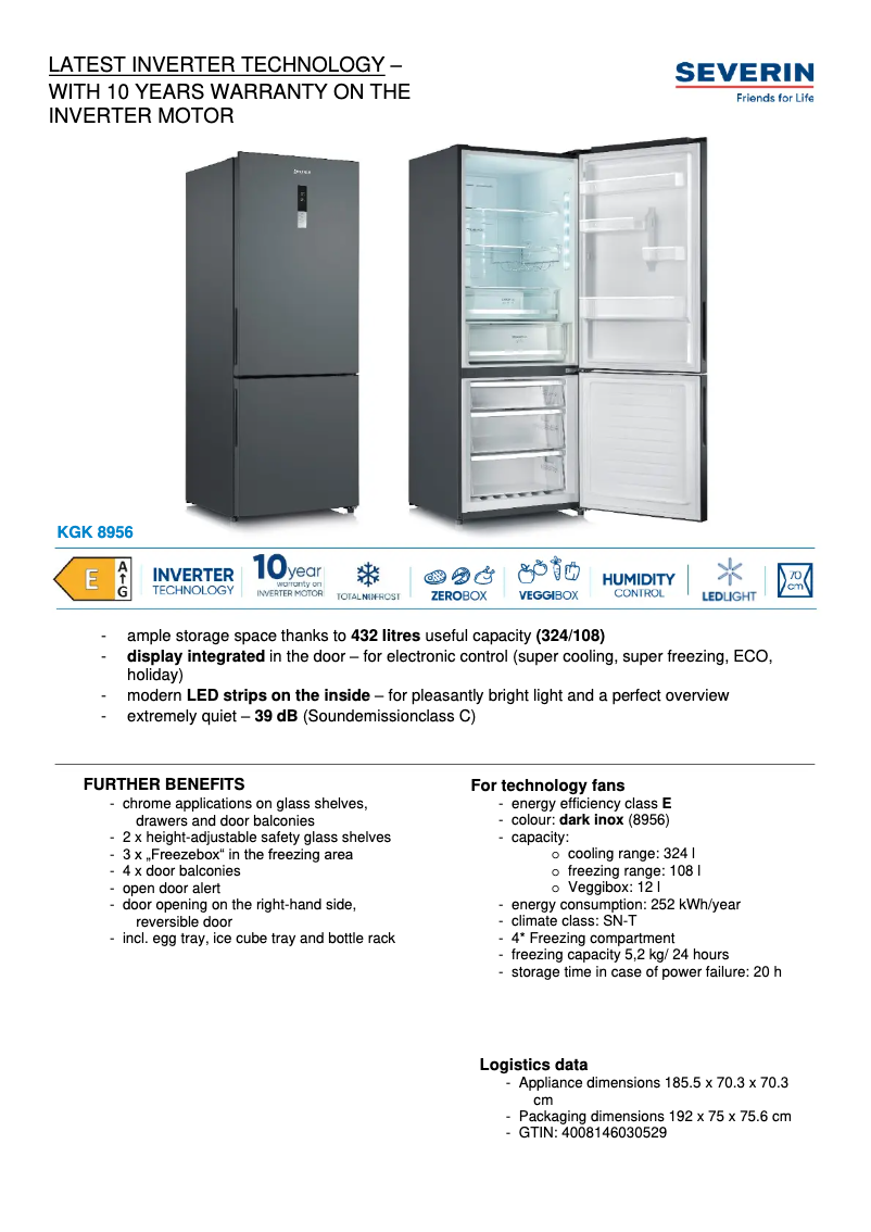 Página 1 del manual Ficha técnica Severin KGK 8956