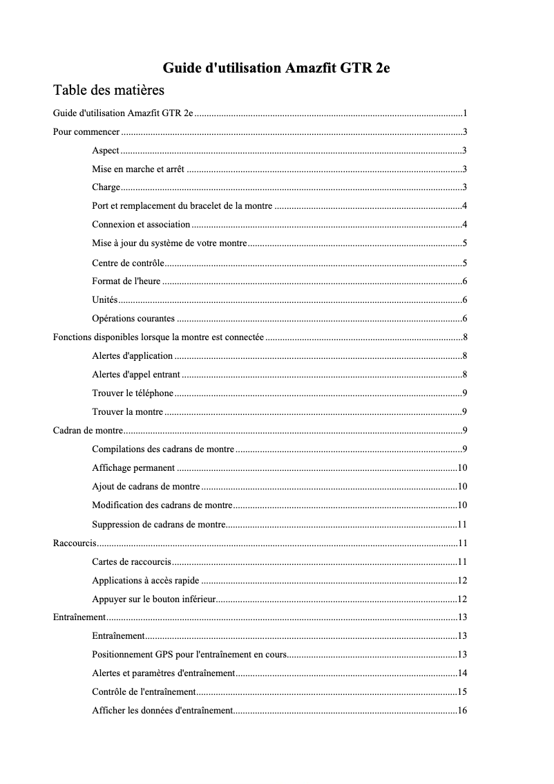 Page n°1 - Manuel utilisateur Amazfit GTR 2e