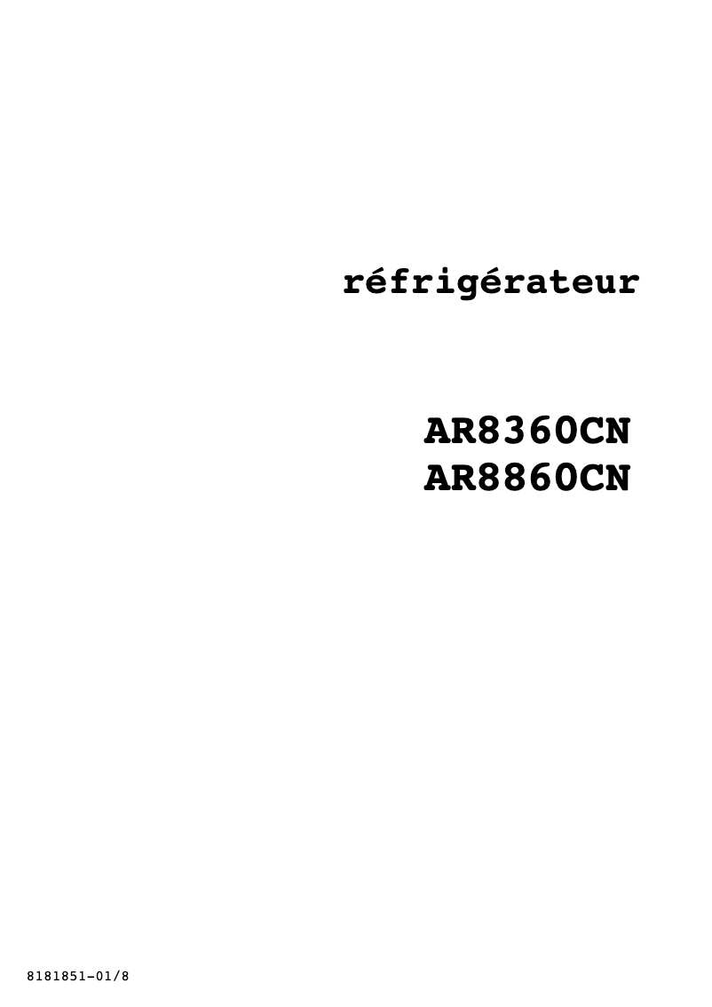 Page 1 de la notice Manuel utilisateur Arthur Martin-Electrolux AR8360CN