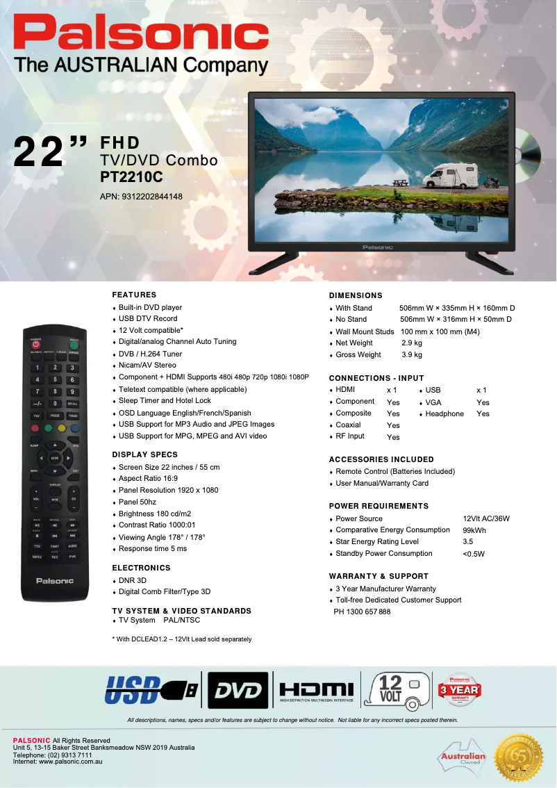 Página 1 del manual Ficha técnica Palsonic PT2210C