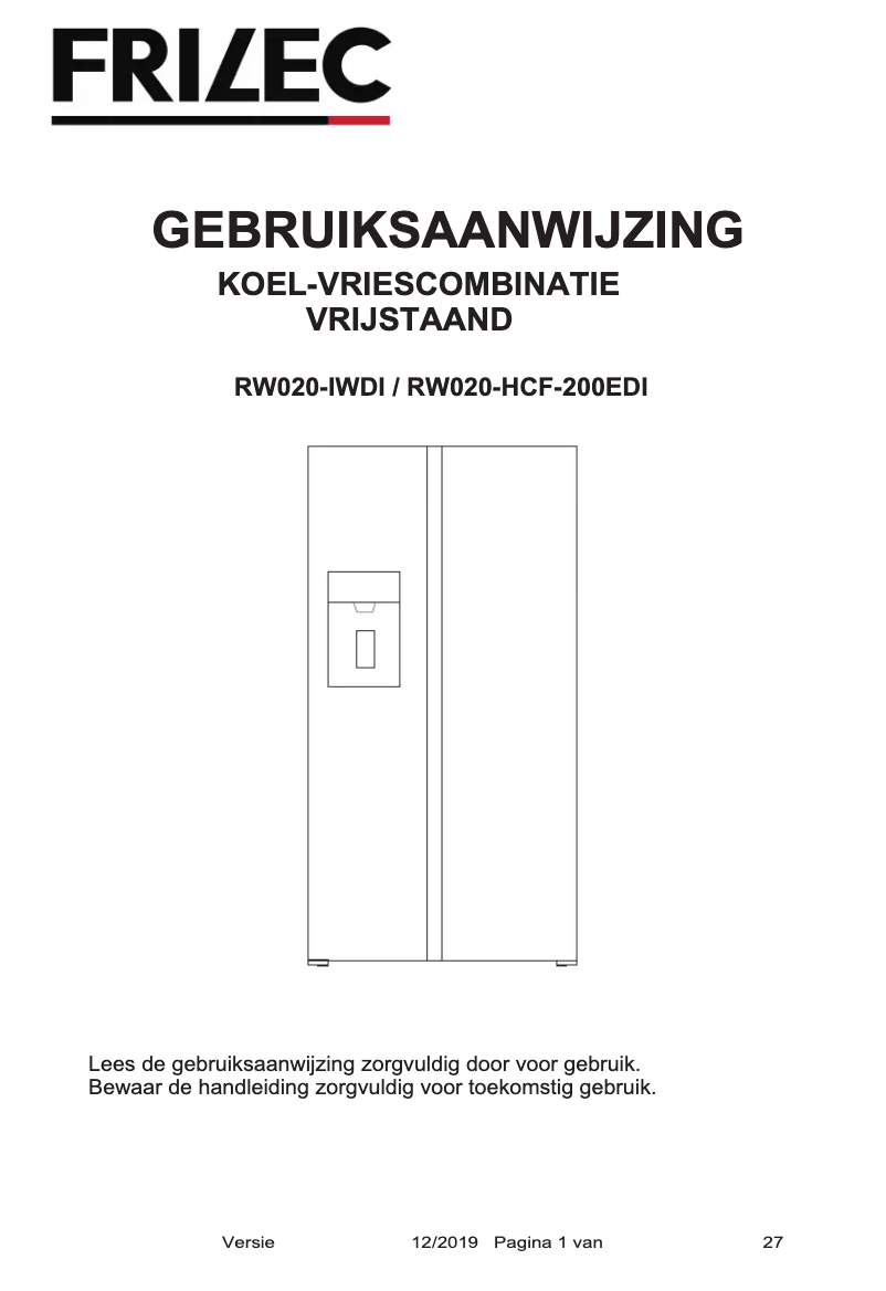 Página 1 del manual Manual de usuario Frilec RW020-HCF-200EDI