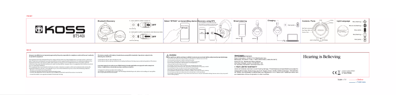 Page 1 de la notice Manuel utilisateur Koss BT540i