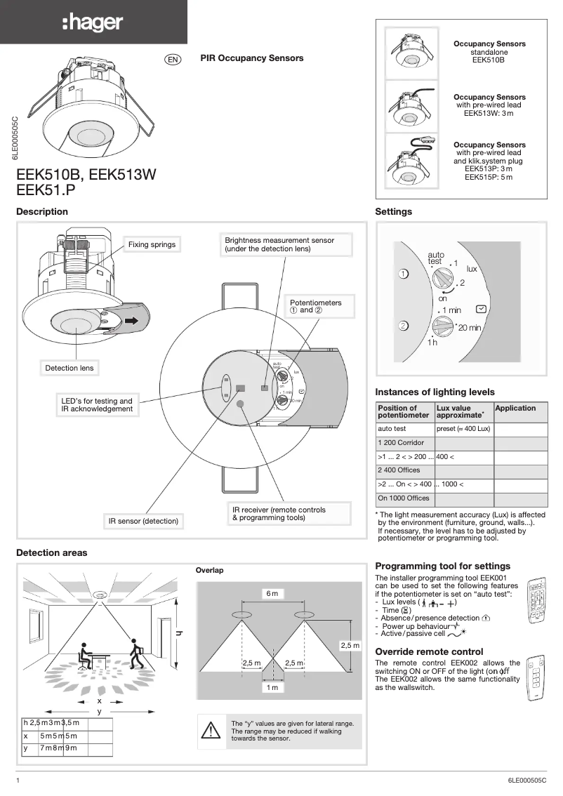 Page 1 de la notice Manuel utilisateur Hager EEK513P