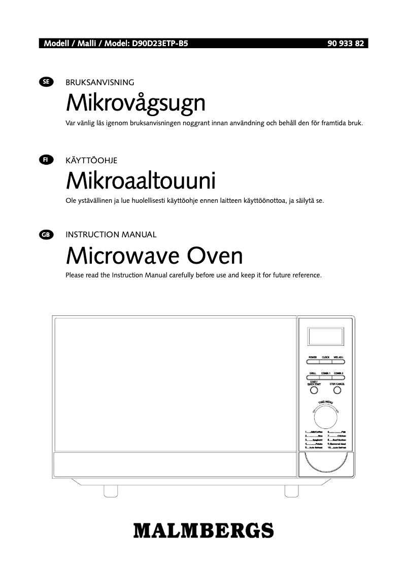 Page 1 de la notice Manuel utilisateur Malmbergs D90D23ETP-B5