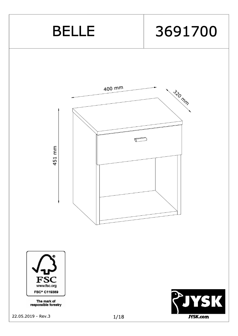 Page 1 de la notice Manuel utilisateur JYSK Belle