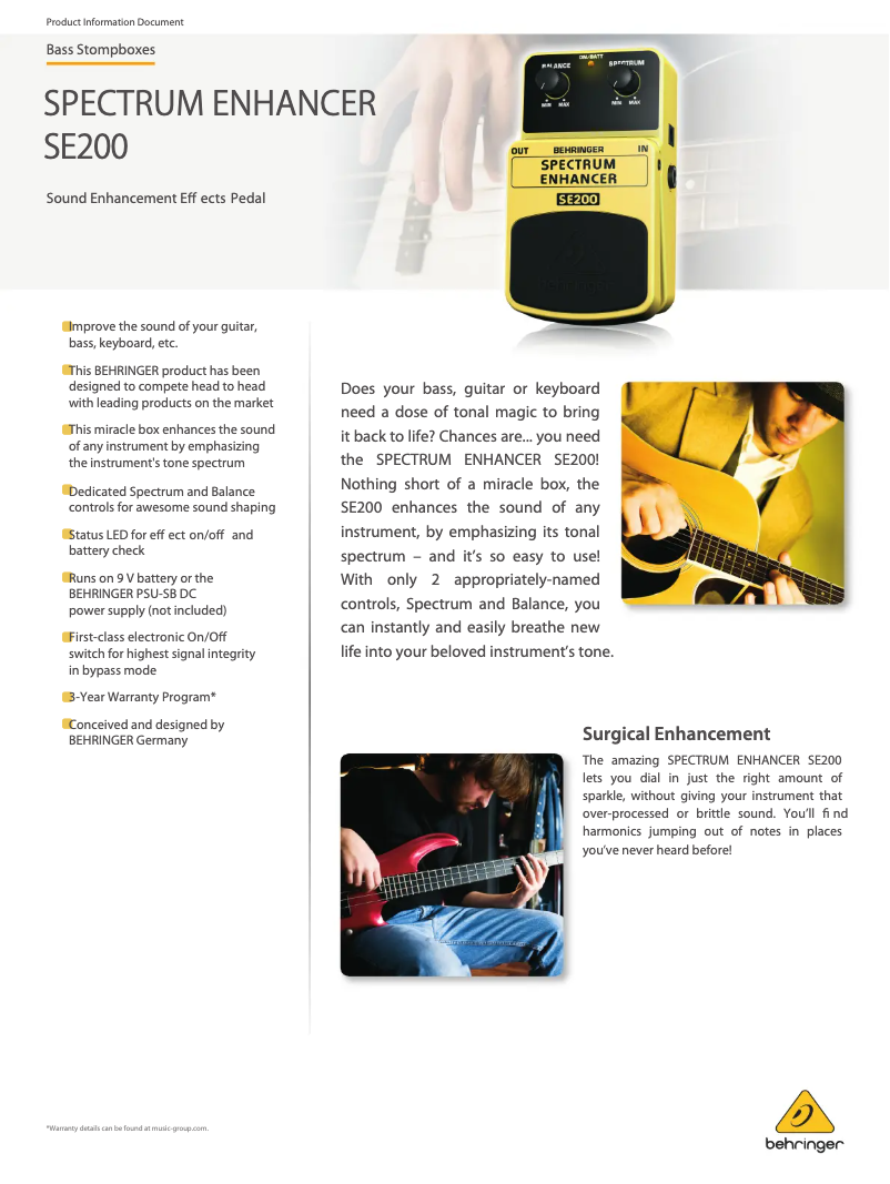 Page n°1 - Fiche technique Behringer Spectrum Enhancer SE200