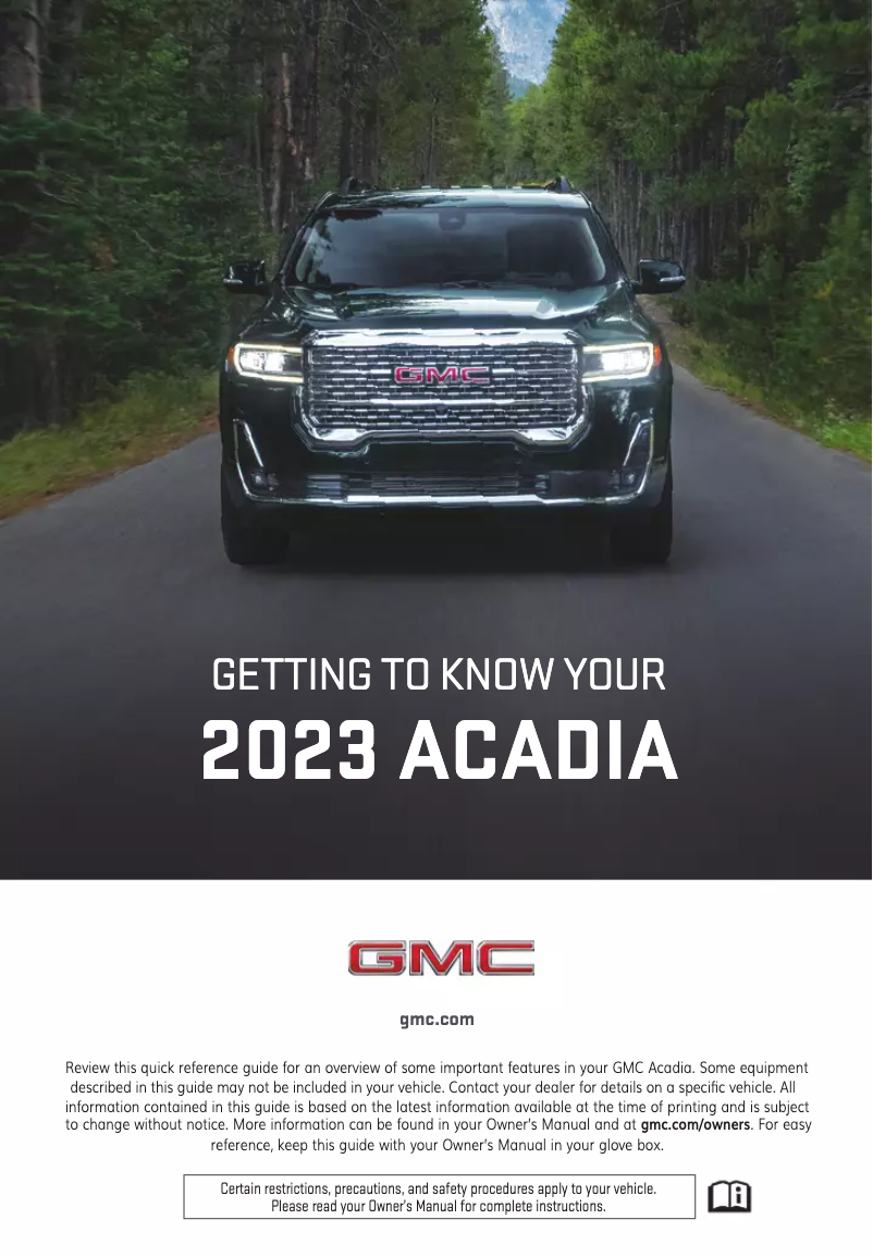Page 1 de la notice Guide de démarrage rapide GMC Acadia (2023)