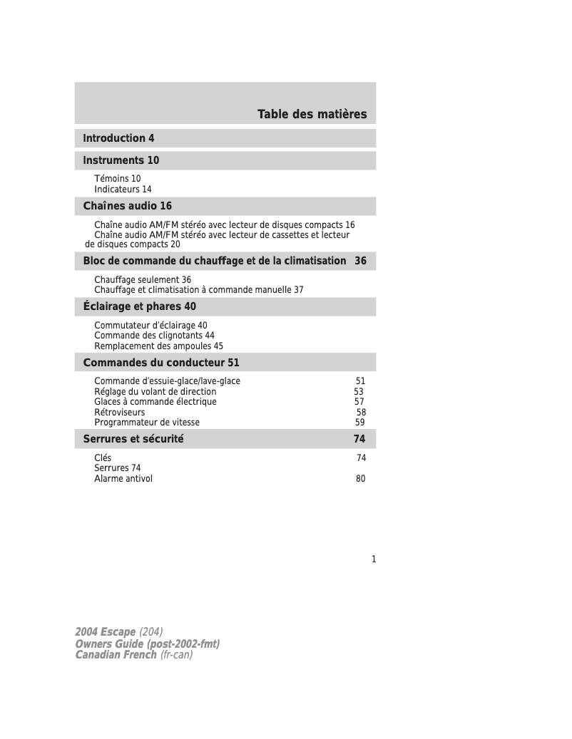 Page n°1 - Manuel utilisateur Ford Escape (2004)
