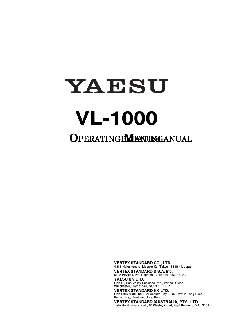 Página 1 del manual Manual de usuario Yaesu VL-1000