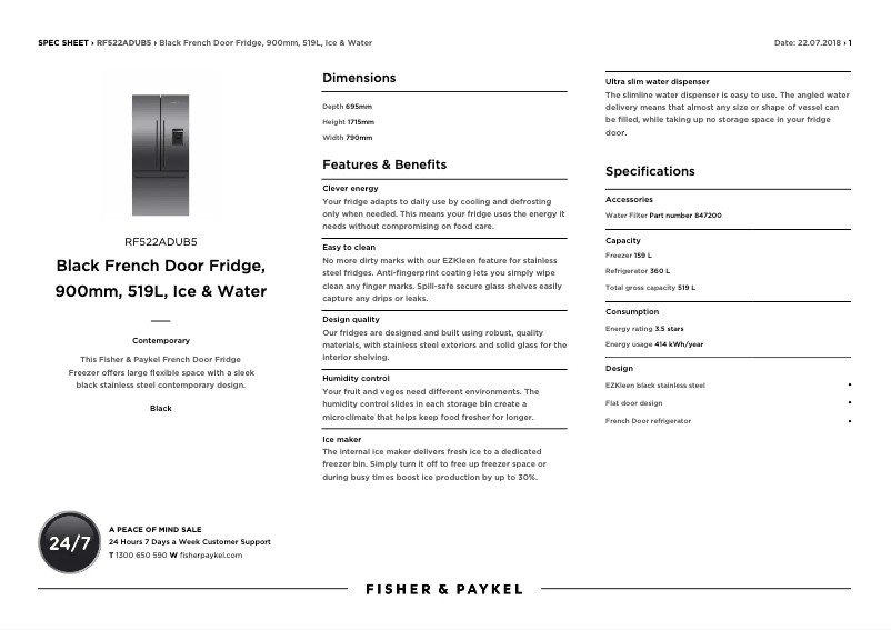 Page n°1 - Fiche technique Fisher & Paykel RF522ADUB5
