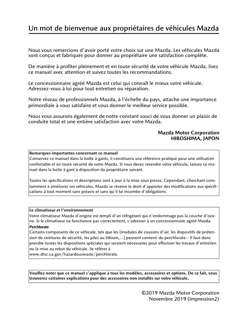 Page 1 de la notice Manuel utilisateur Mazda CX-30 (2020)