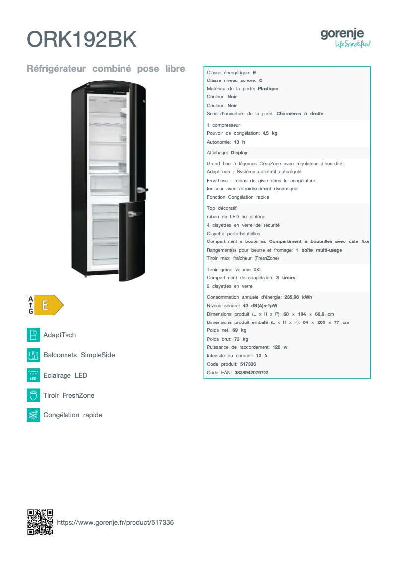 Image de la première page du manuel de l'appareil ORK192BK