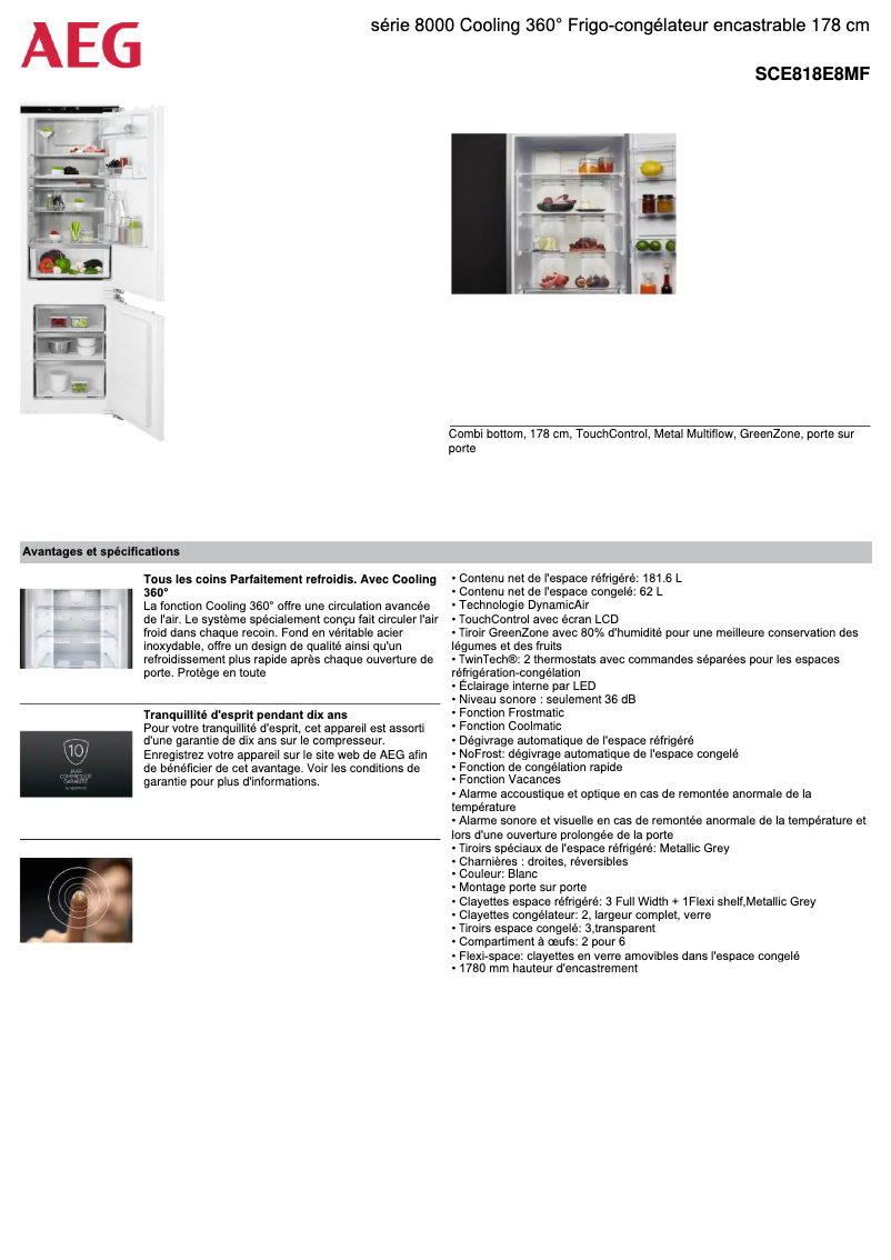 Page 1 de la notice Fiche technique AEG SCE818E8MF