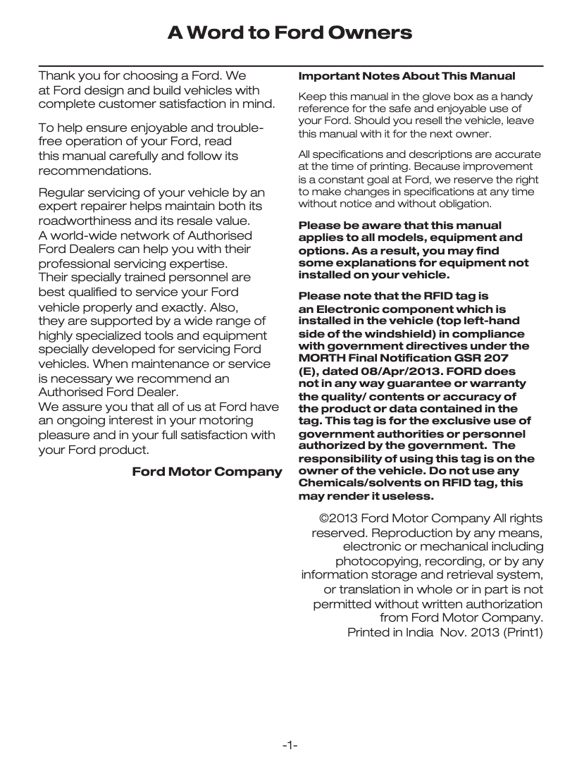 Page n°1 - Manuel utilisateur Ford Endeavour (2014)