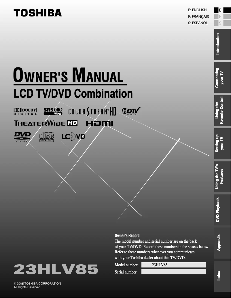 Image de la première page du manuel de l'appareil 23HLV85