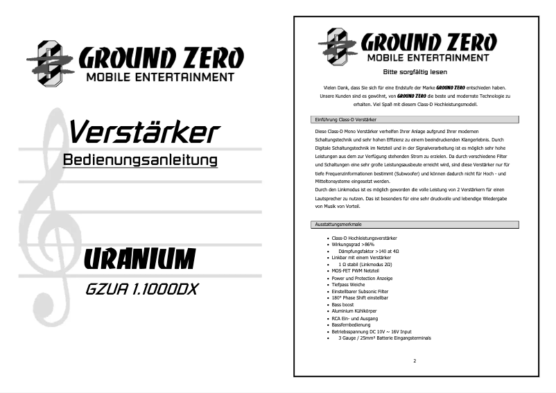 Página 1 del manual Manual de usuario Ground Zero GZUA 1.1000DX